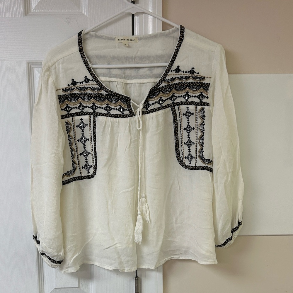 Stevie Hender Boho Embroidered Blouse Tassels